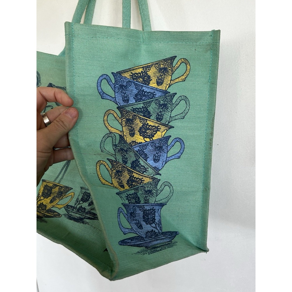 Fortnum & Mason London UK Tea Pot Bag for Life Teal Shopping Tote Bag - Picture 6 of 11